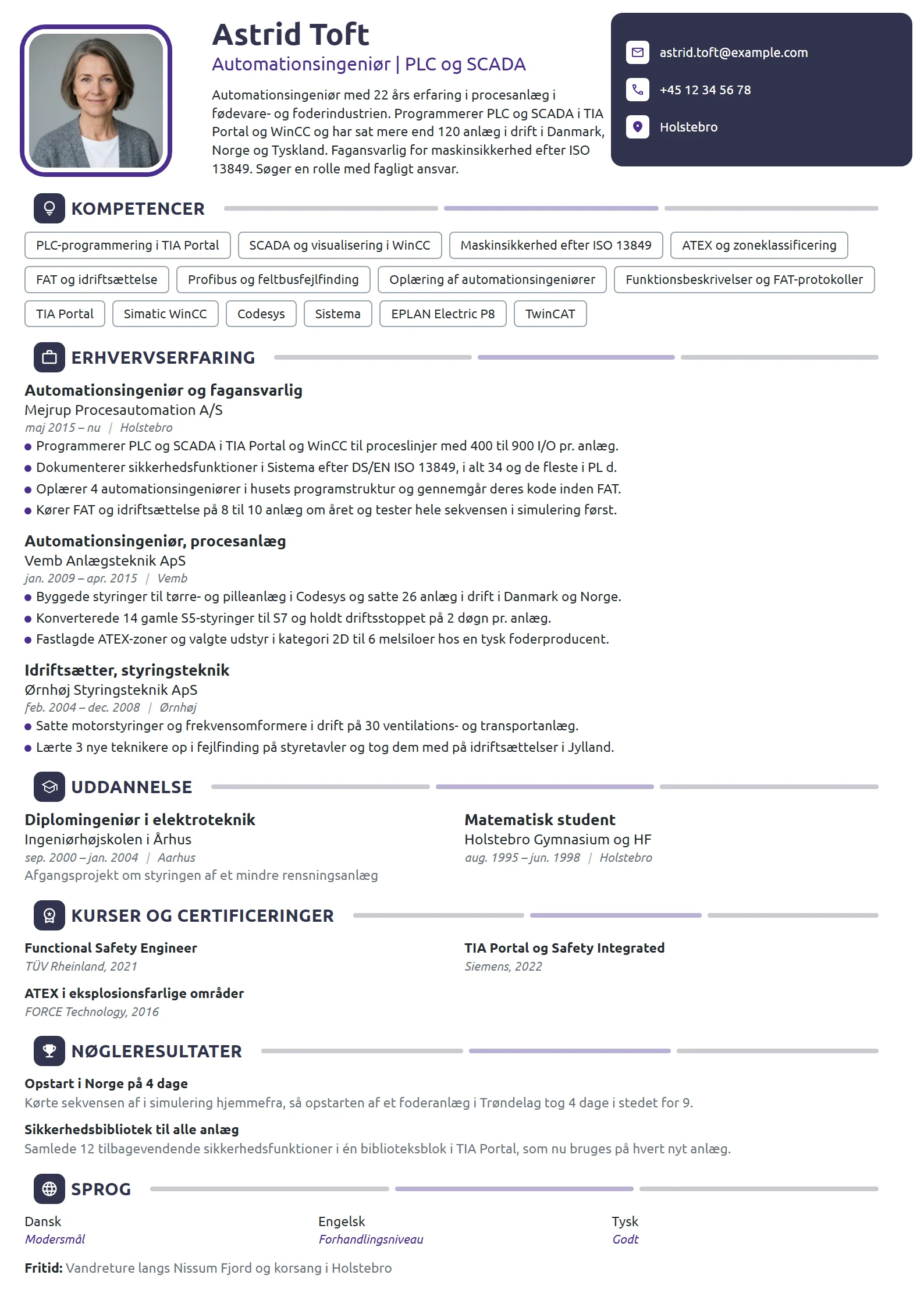 CV-eksempel til automationsingeniør med fagansvar