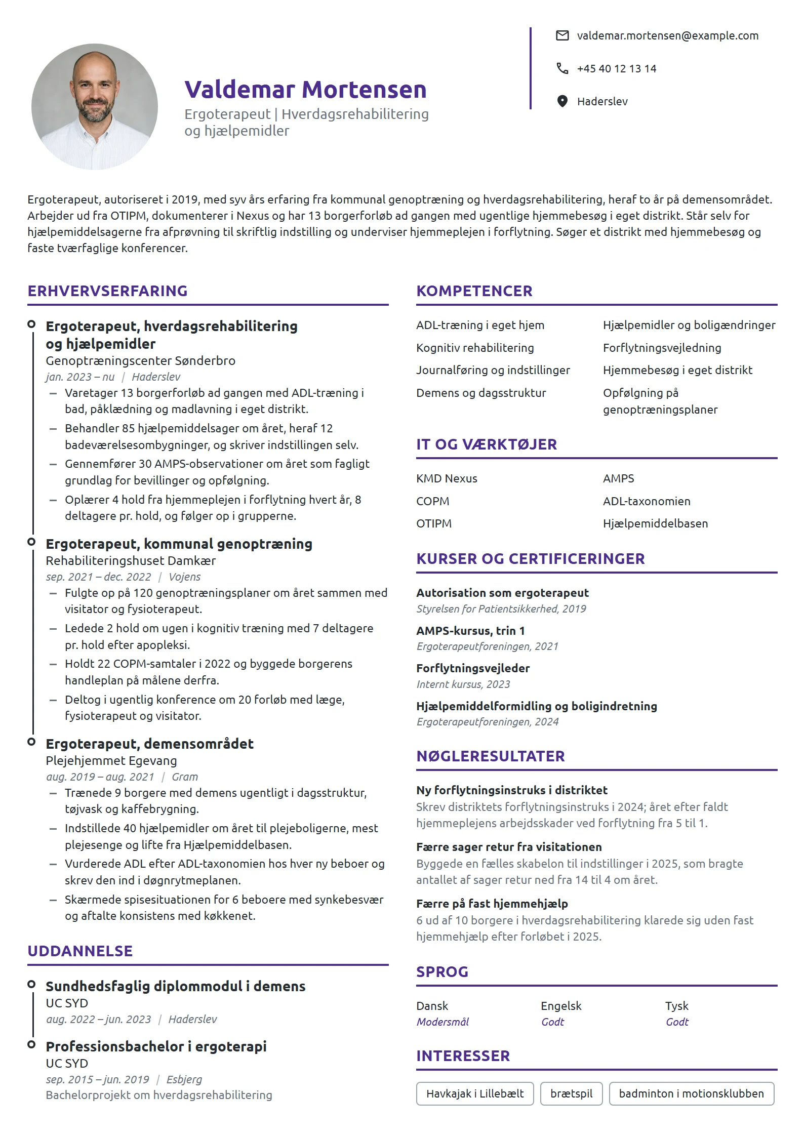 CV-eksempel til erfaren ergoterapeut i kommunen