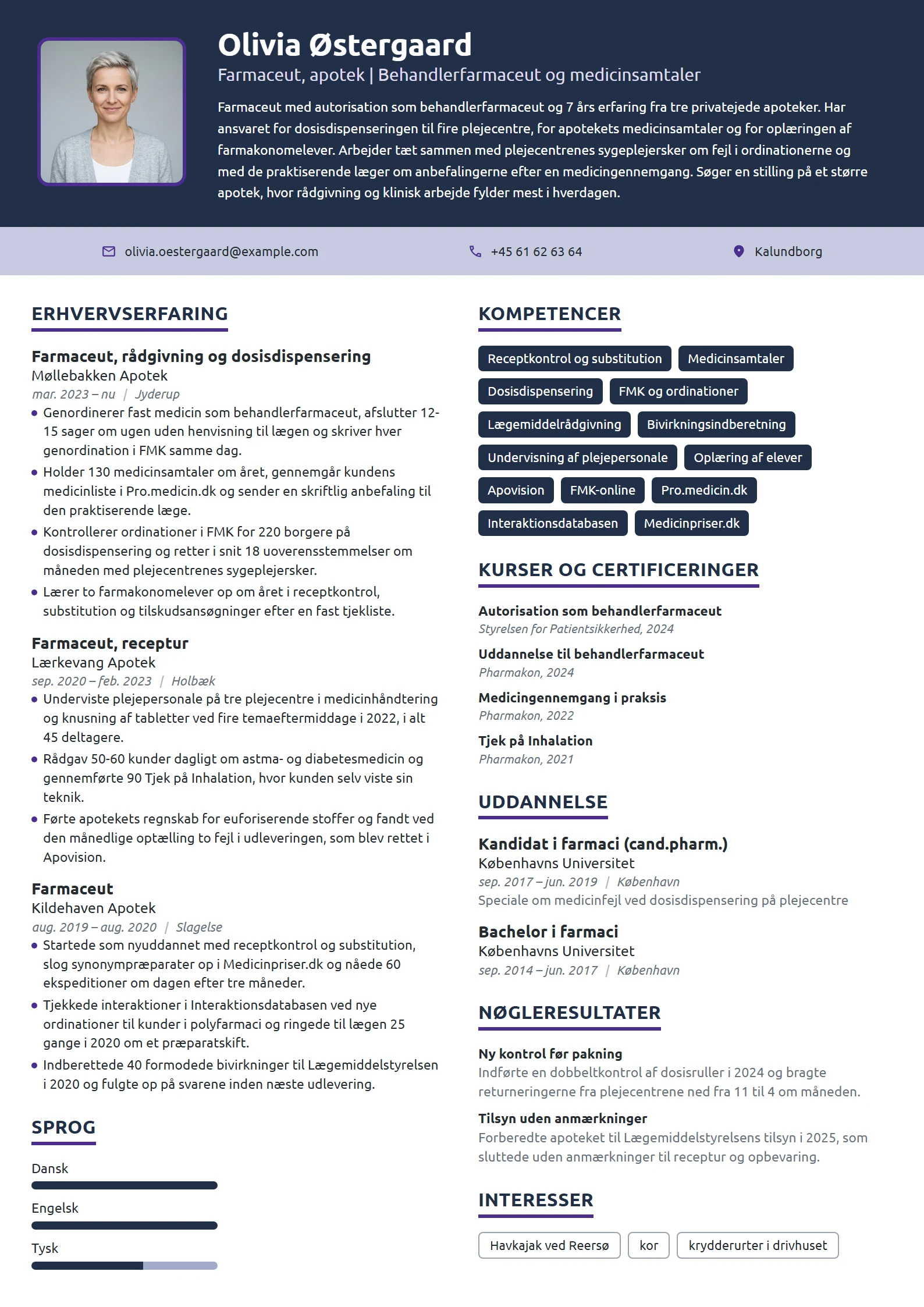 CV-eksempel til erfaren farmaceut på apotek