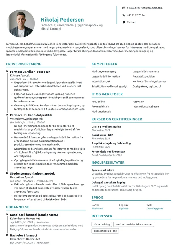 CV-eksempel til nyuddannet farmaceut med praktik