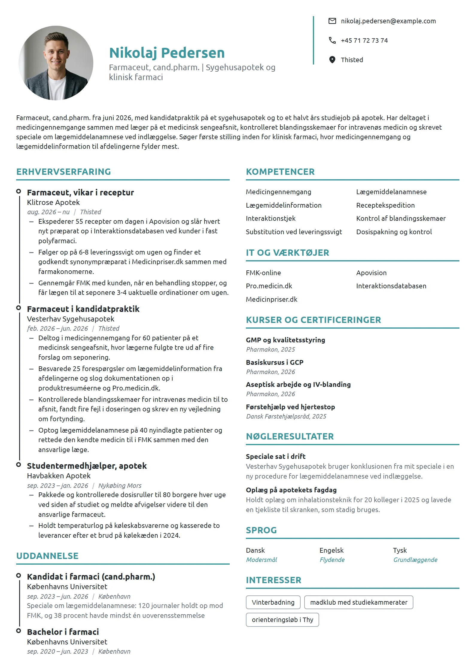 CV-eksempel til nyuddannet farmaceut med praktik