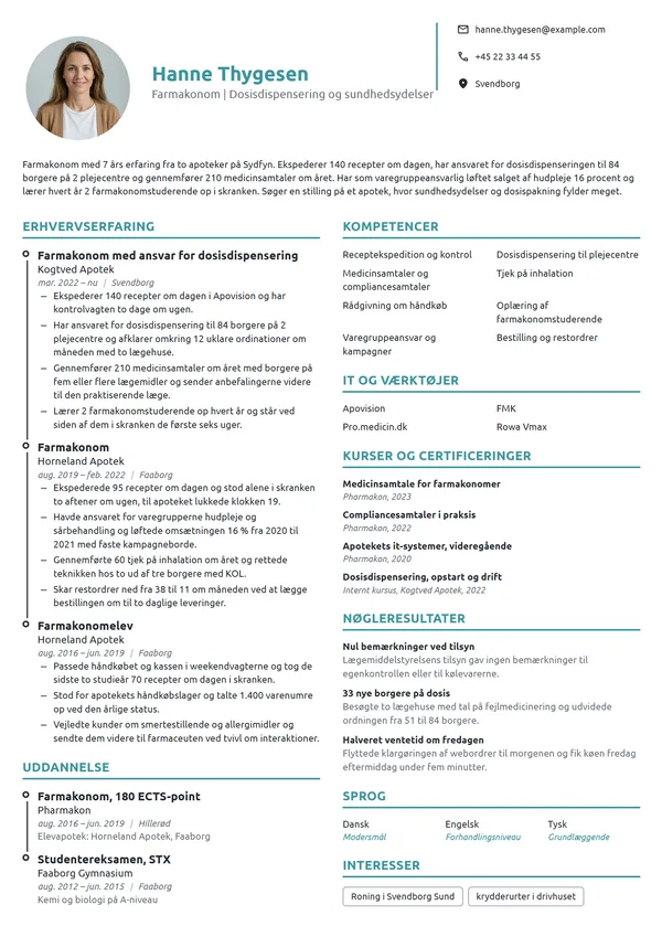 CV-eksempel til erfaren farmakonom med dosisansvar
