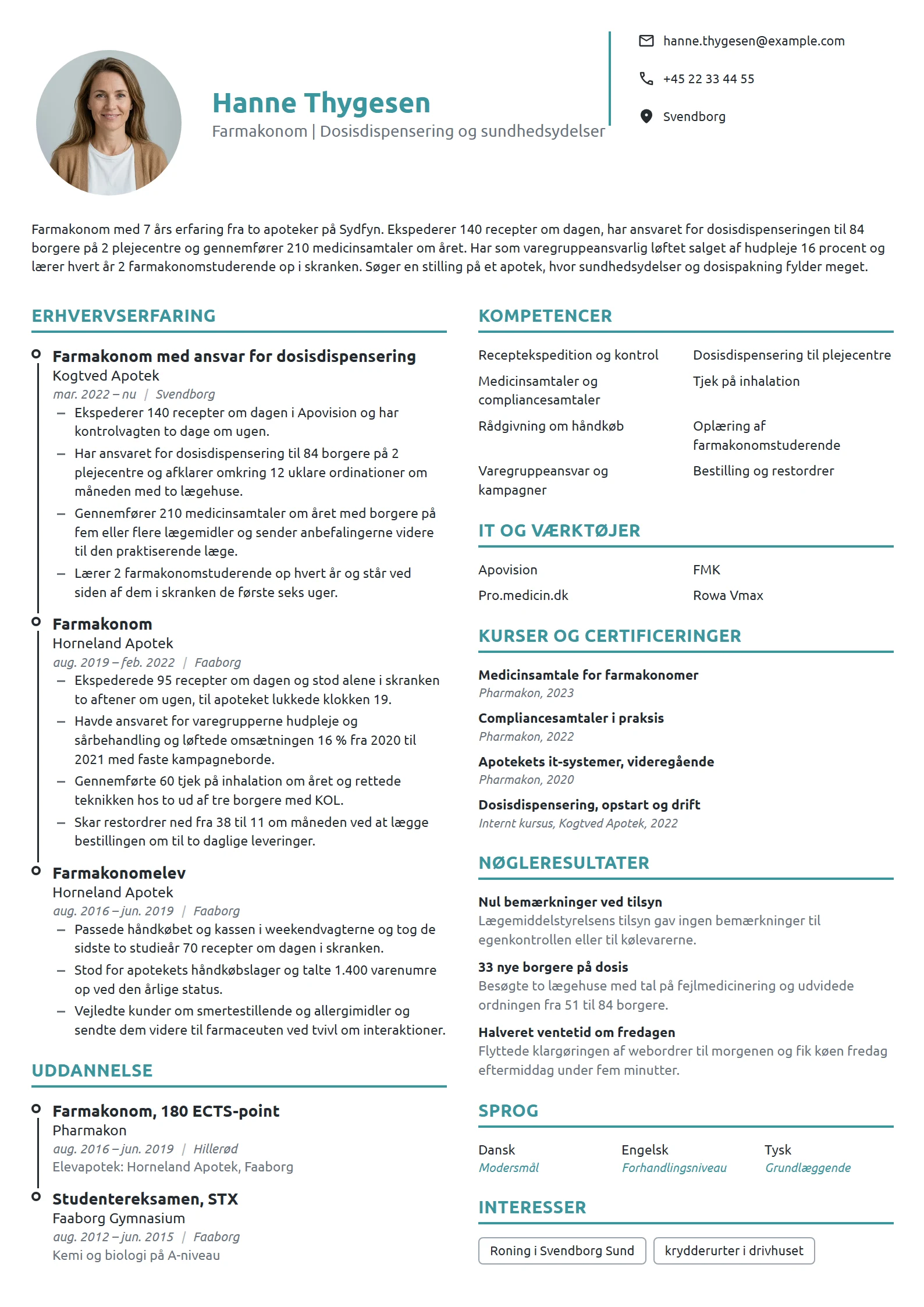 CV-eksempel til erfaren farmakonom med dosisansvar