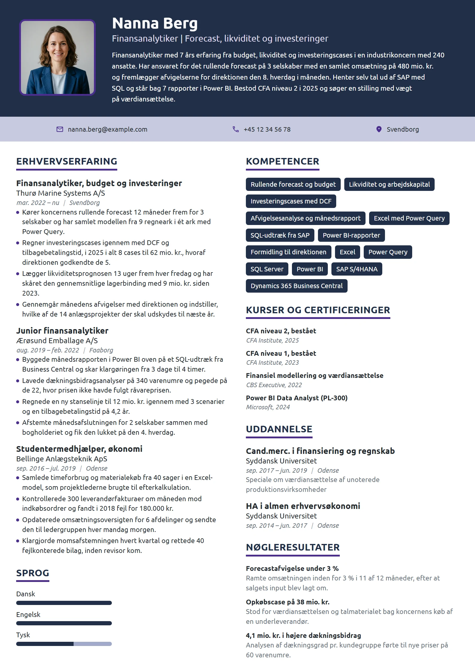 CV-eksempel til finansanalytiker med 7 års erfaring
