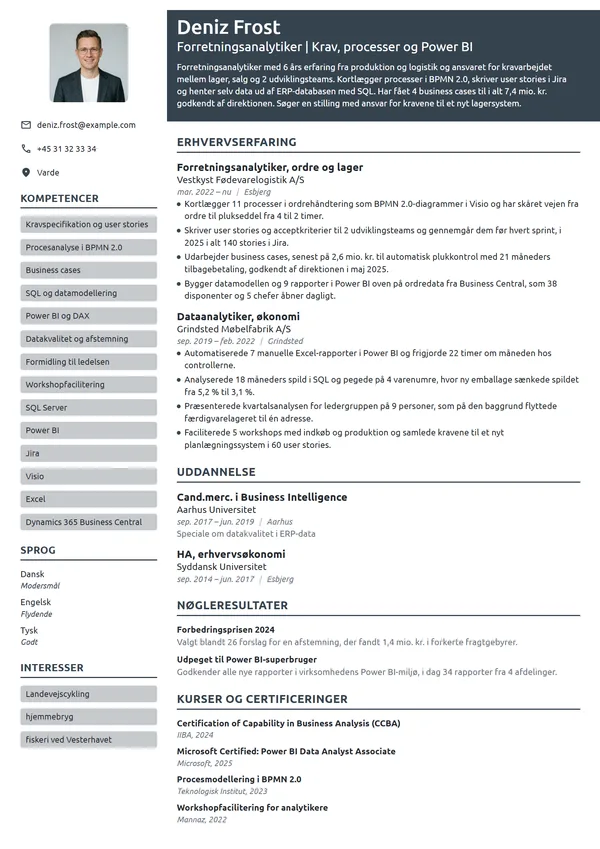 CV-eksempel til forretningsanalytiker i produktion