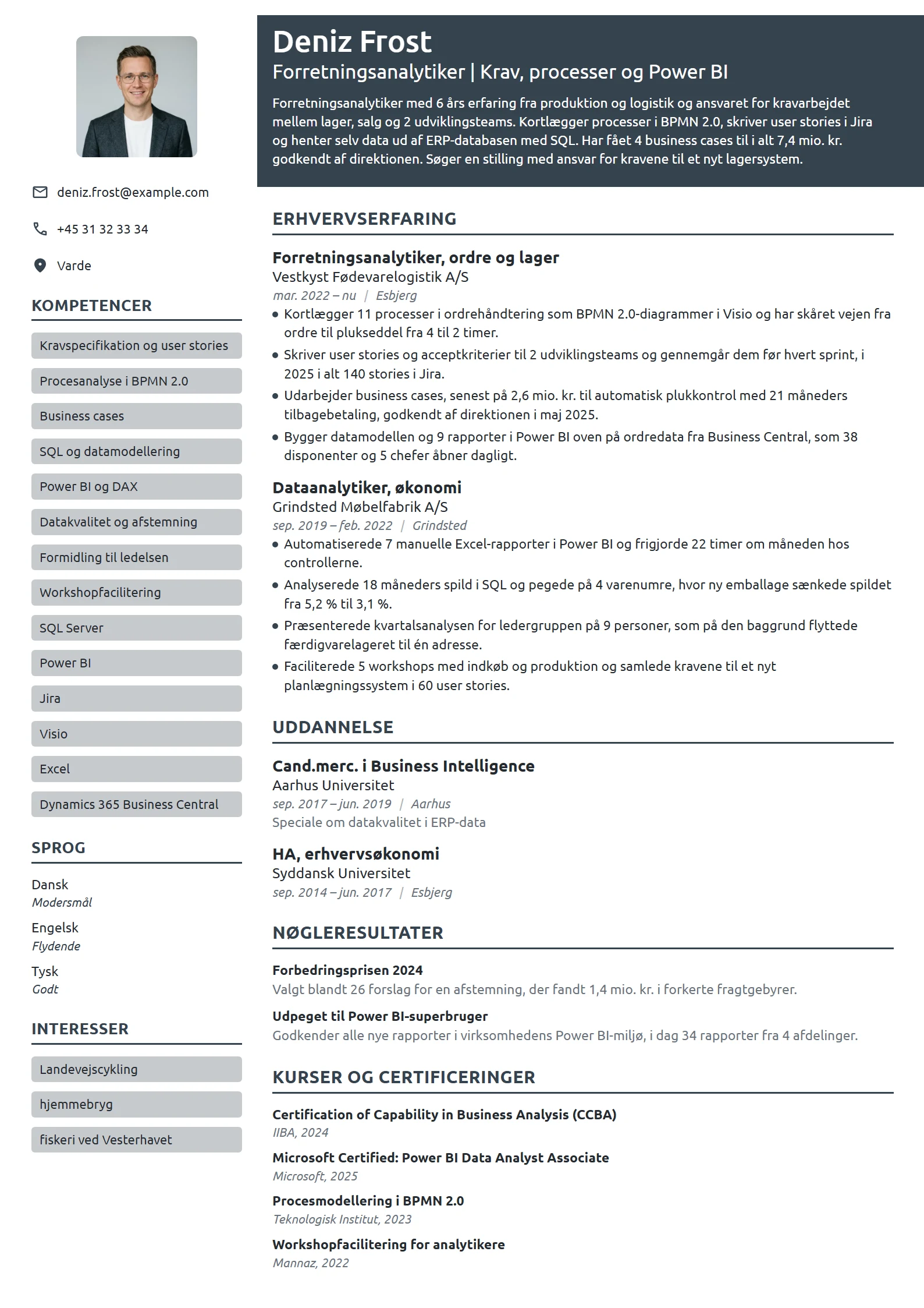 CV-eksempel til forretningsanalytiker i produktion