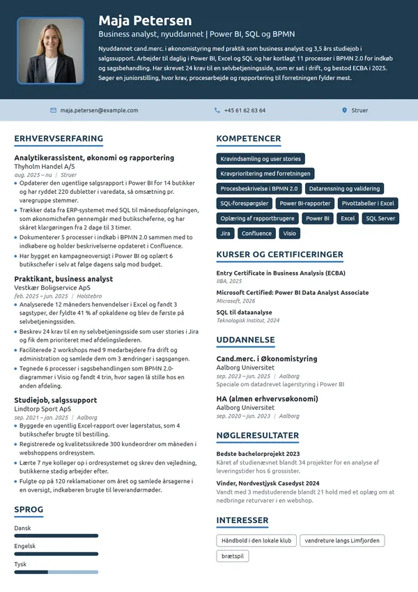 CV-eksempel til nyuddannet business analyst