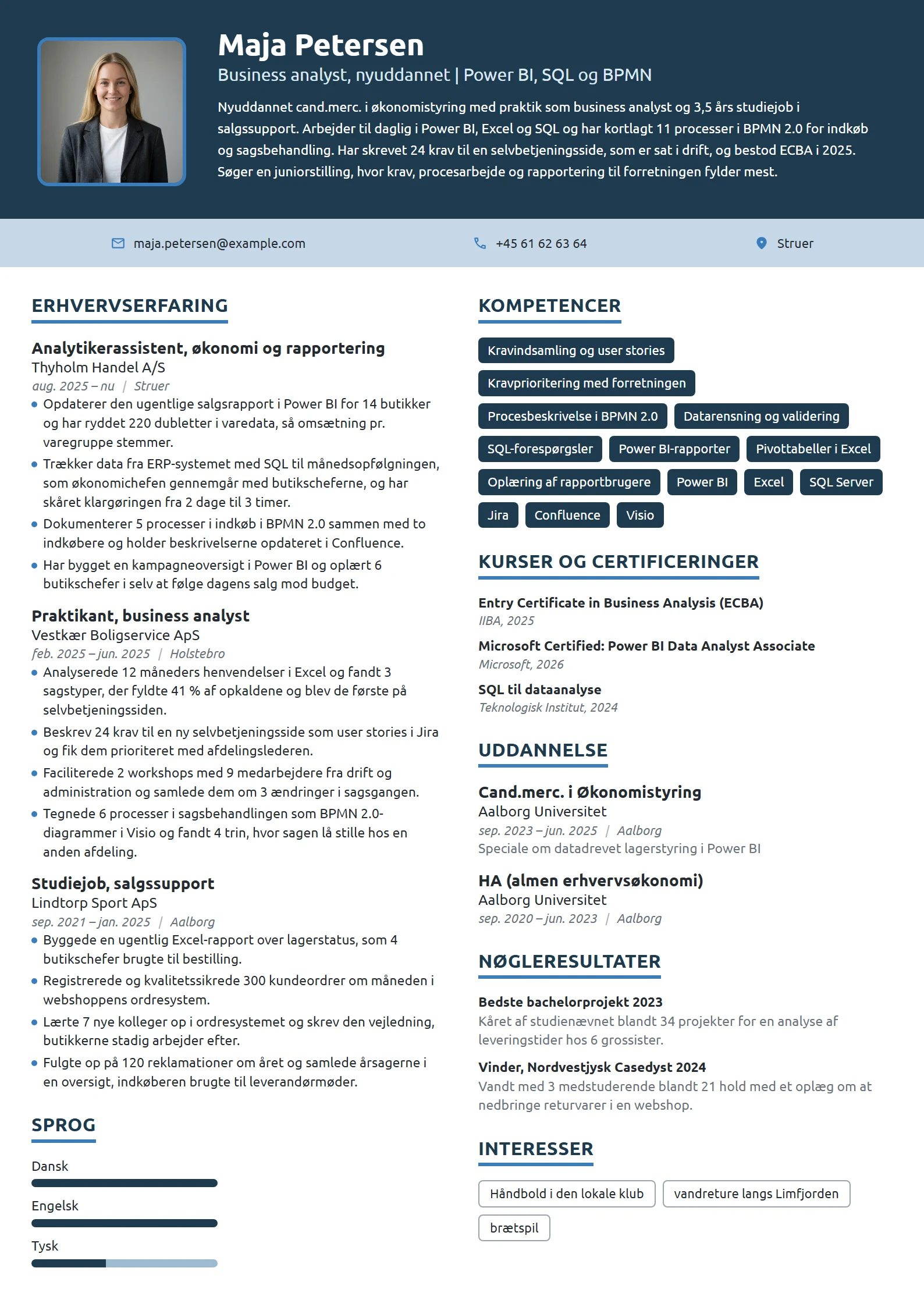 CV-eksempel til nyuddannet business analyst