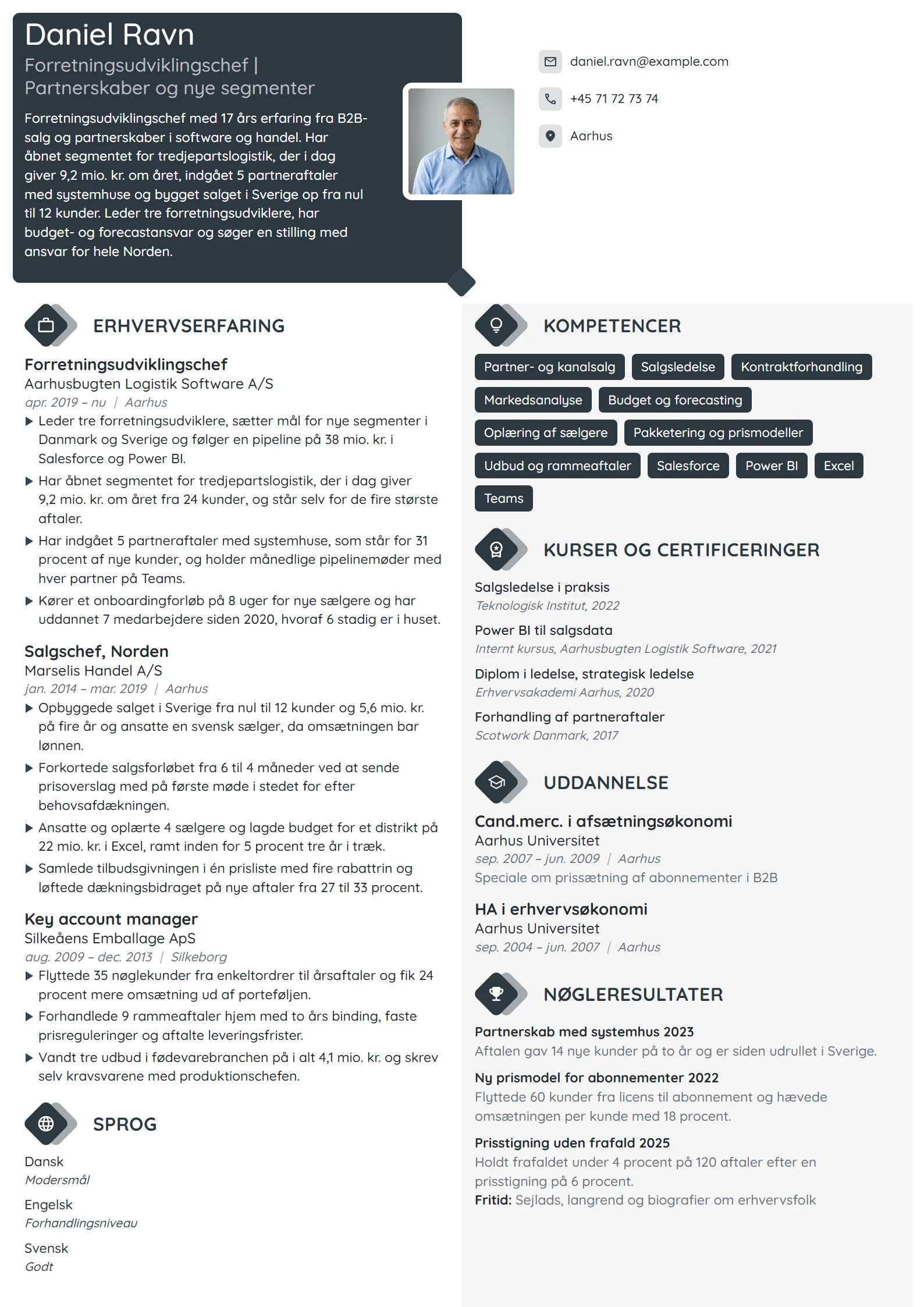 CV-eksempel til chef for forretningsudvikling