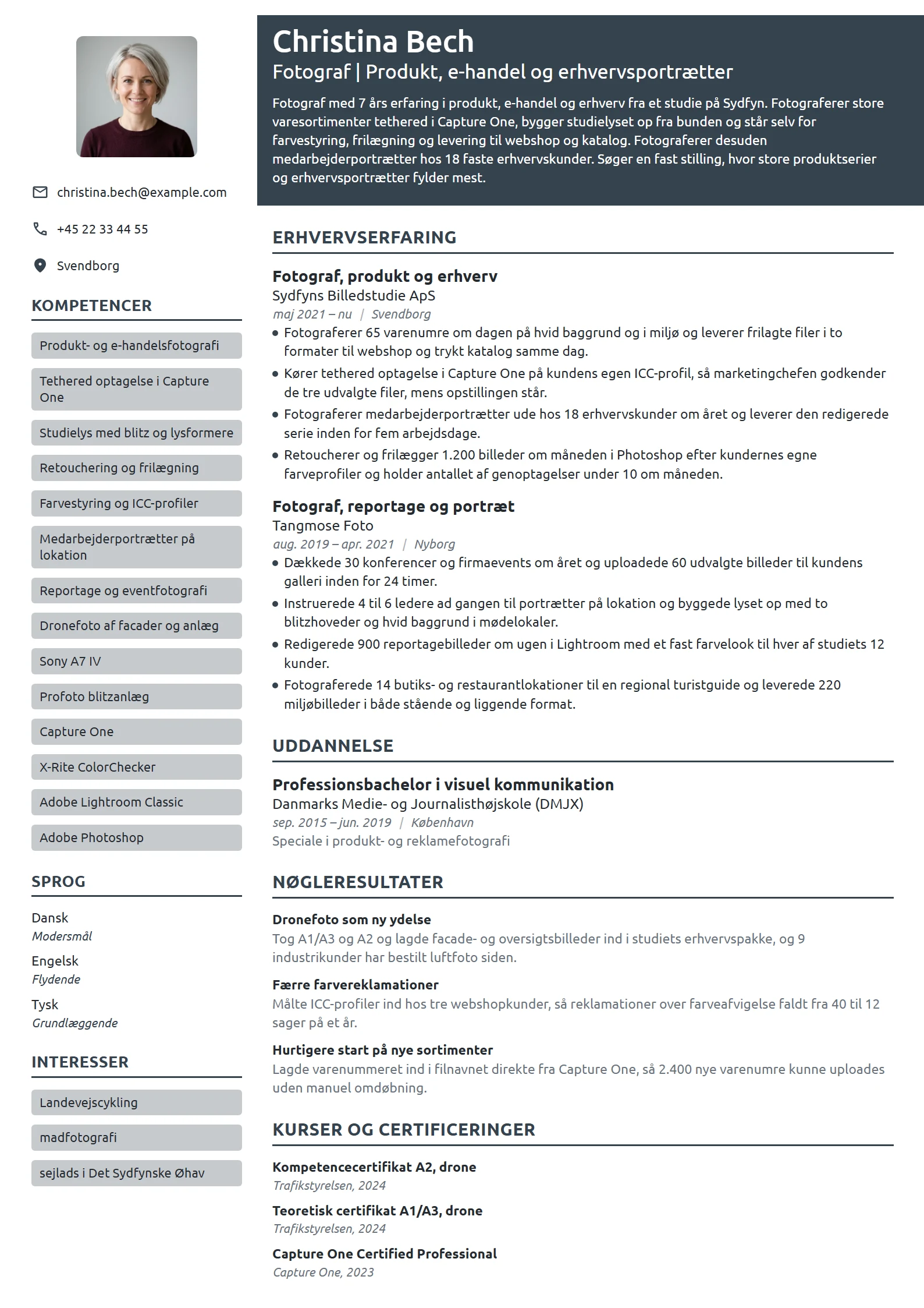 CV-eksempel til erfaren fotograf i produkt og e-handel