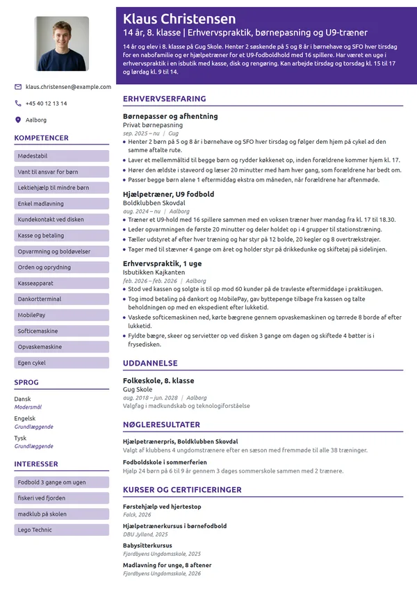 CV-eksempel til første CV uden job, 14 år