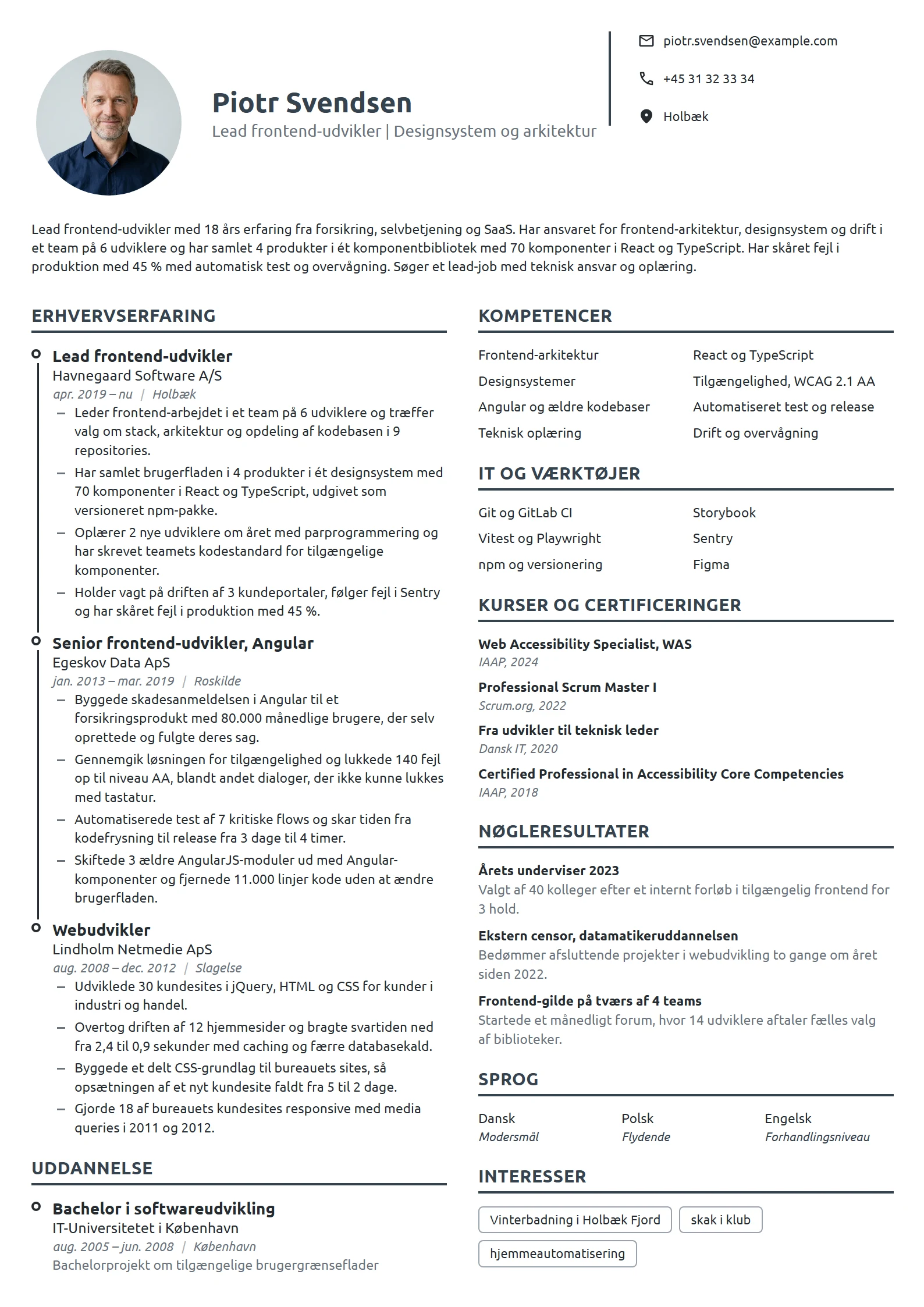 CV-eksempel til lead frontend-udvikler med teamansvar