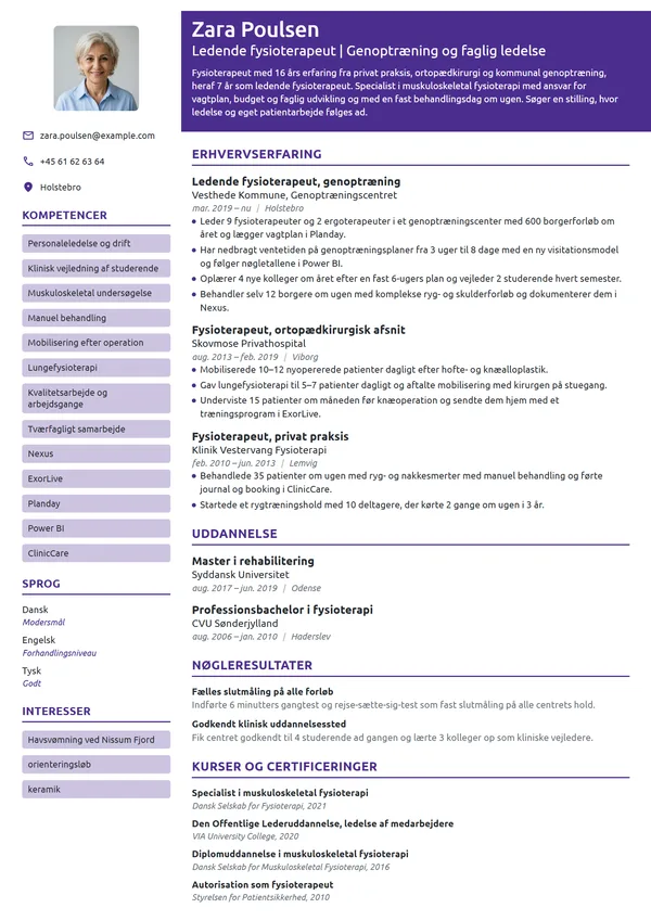 CV-eksempel til ledende fysioterapeut i kommunen