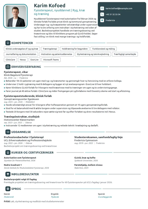 CV-eksempel til nyuddannet fysioterapeut