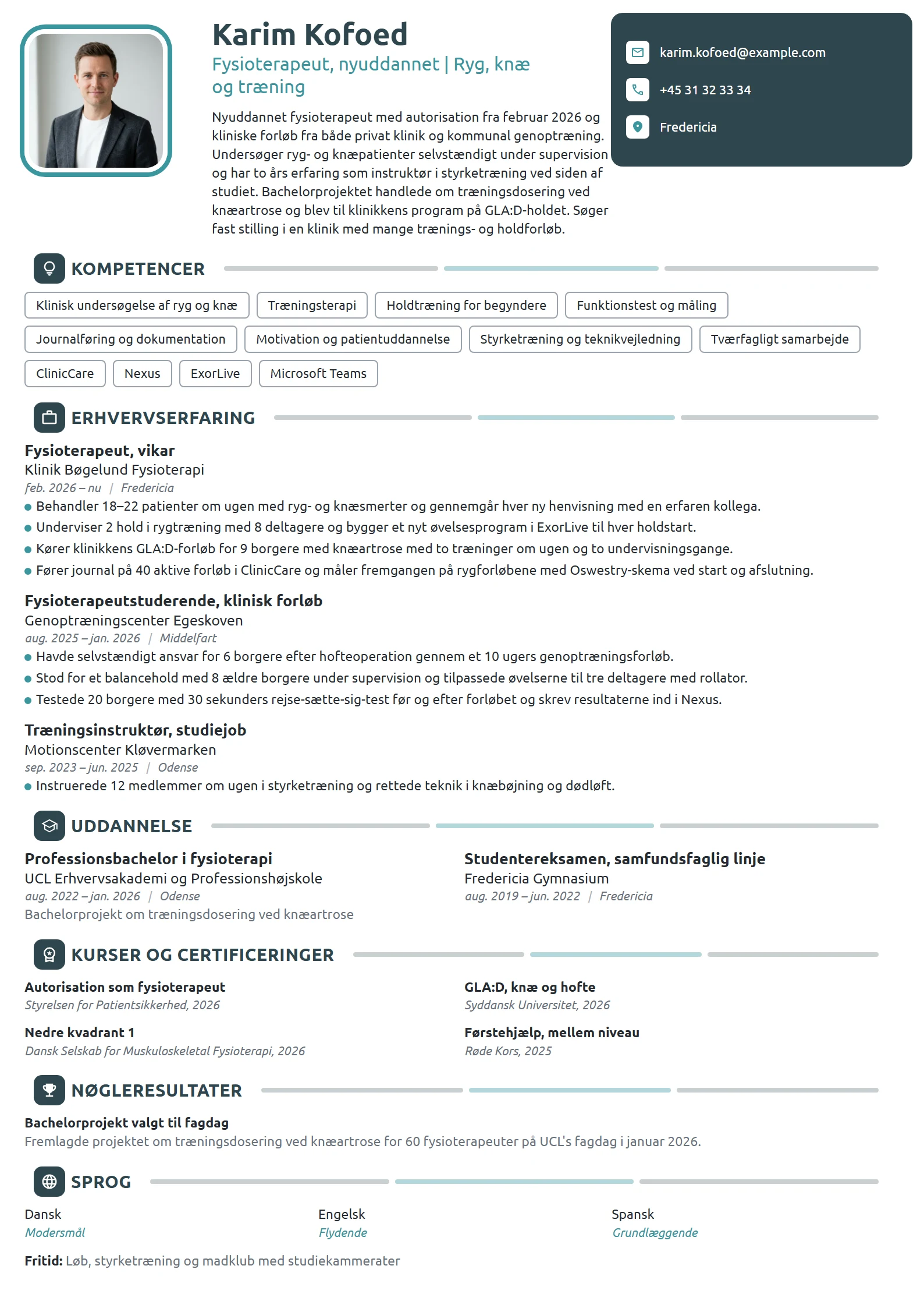 CV-eksempel til nyuddannet fysioterapeut