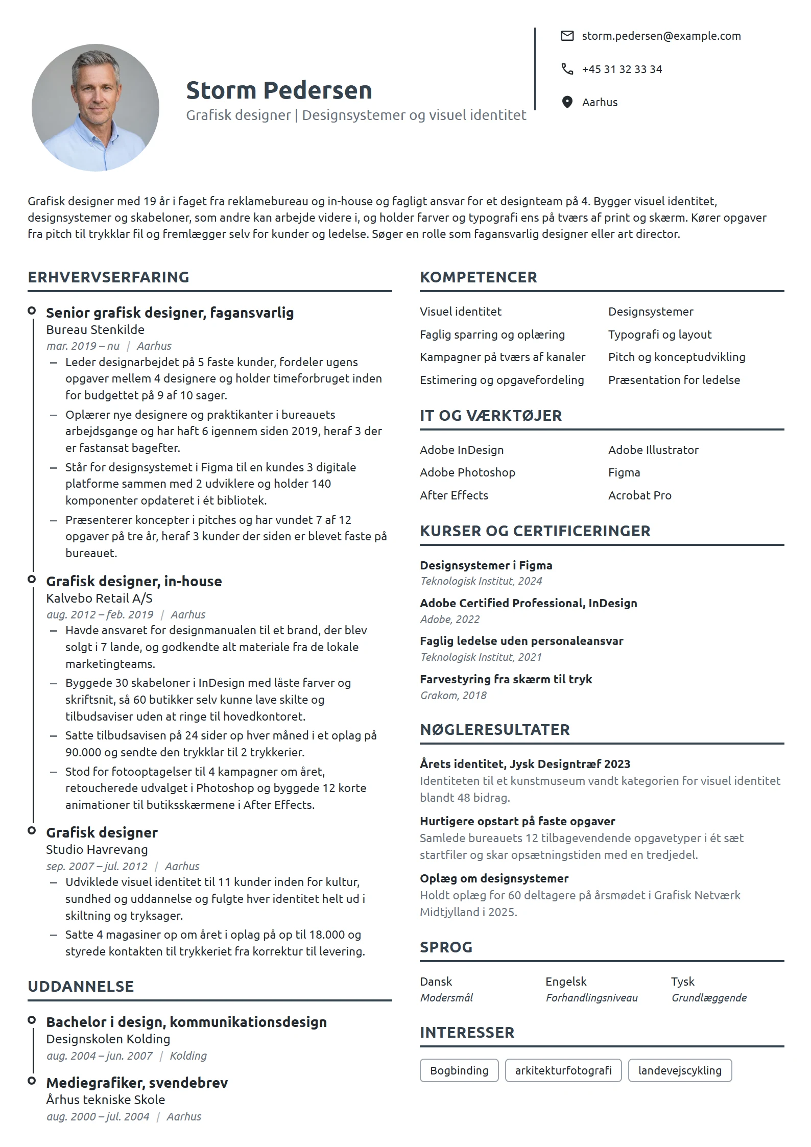 CV-eksempel til fagansvarlig designer med 19 års erfaring