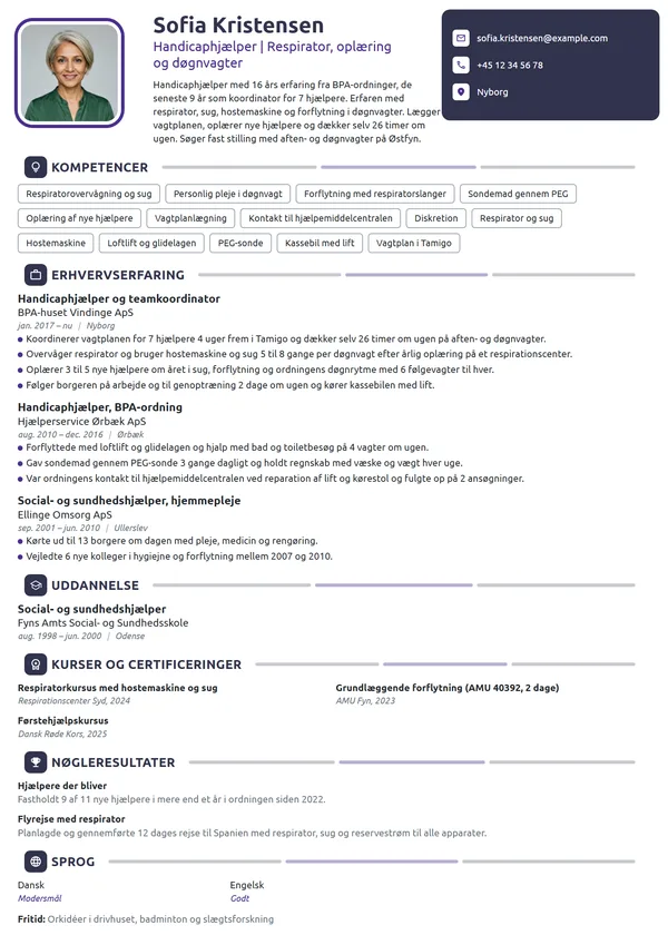 CV-eksempel til hjælperkoordinator med respiratorvagter