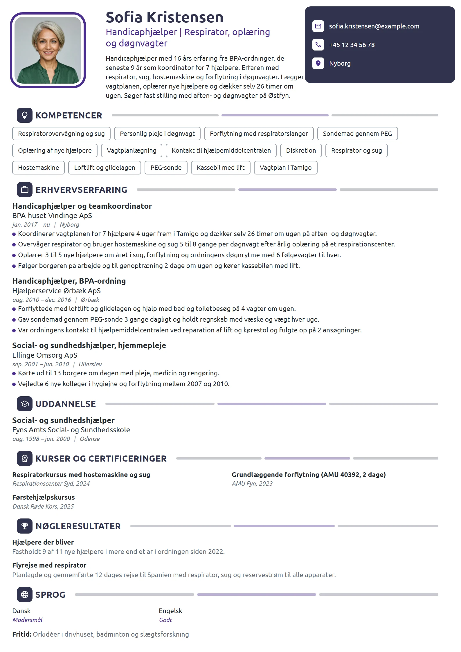 CV-eksempel til hjælperkoordinator med respiratorvagter