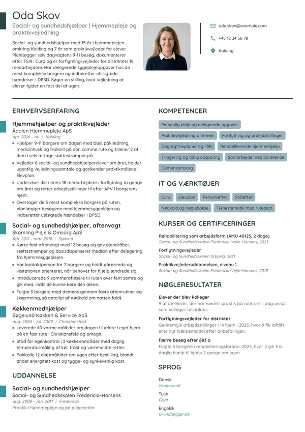 CV-eksempel til hjemmehjælper med oplæringsansvar