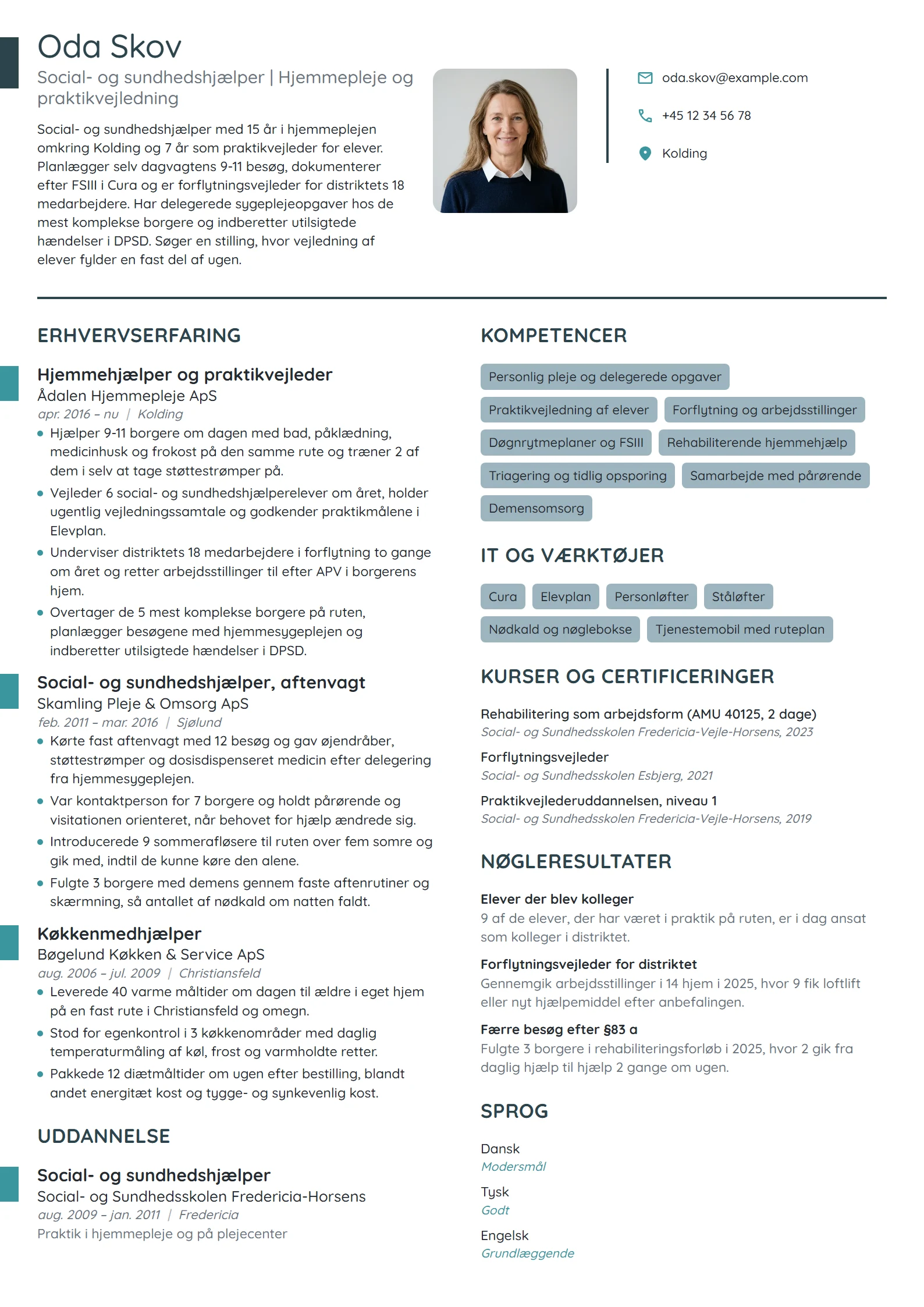 CV-eksempel til hjemmehjælper med oplæringsansvar