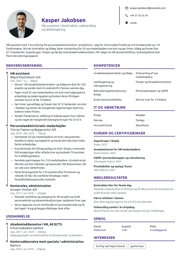 CV-eksempel til erfaren HR-assistent i plastindustrien