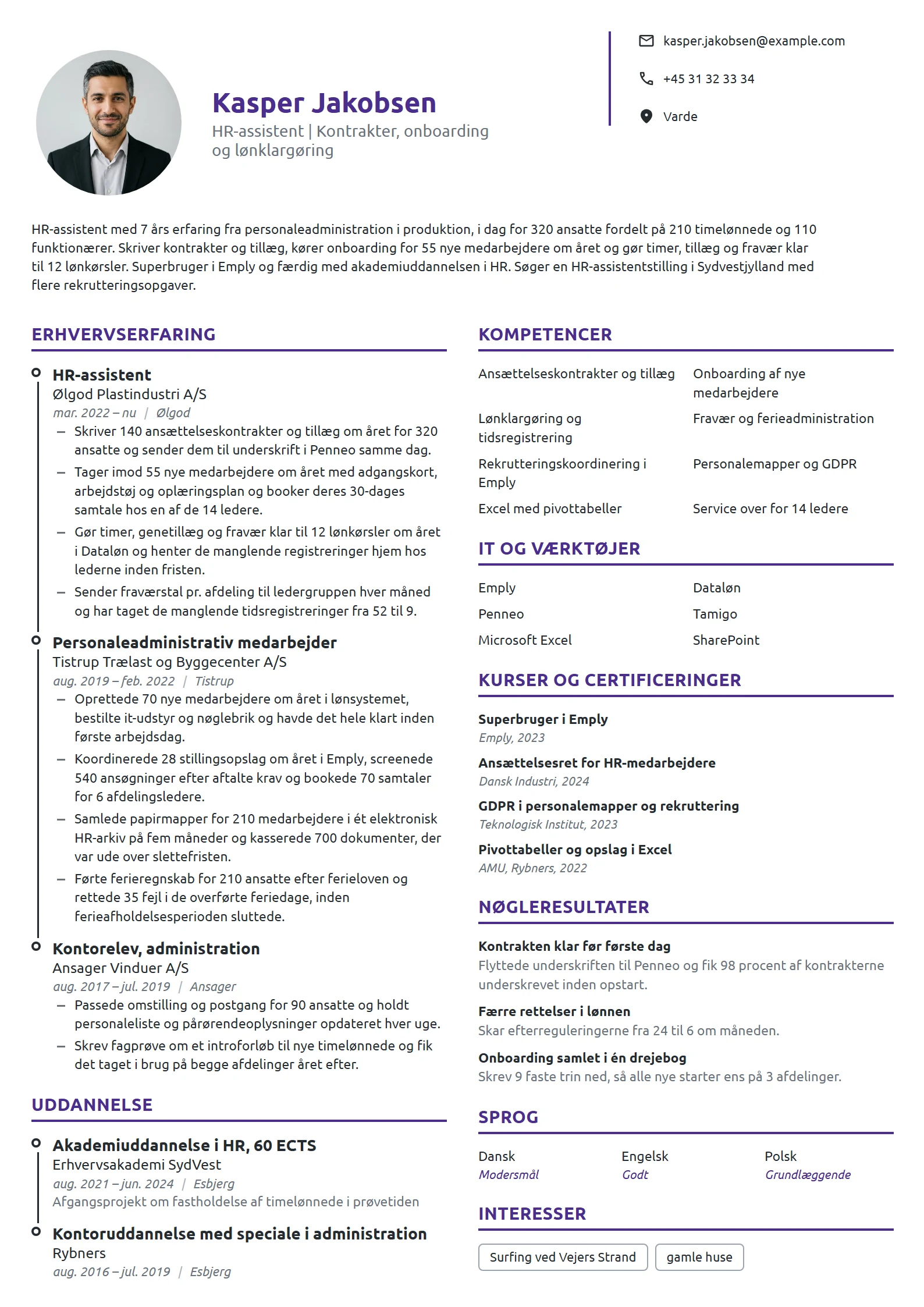 CV-eksempel til erfaren HR-assistent i plastindustrien