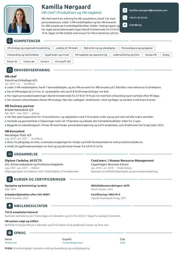CV-eksempel til erfaren HR-chef i produktion