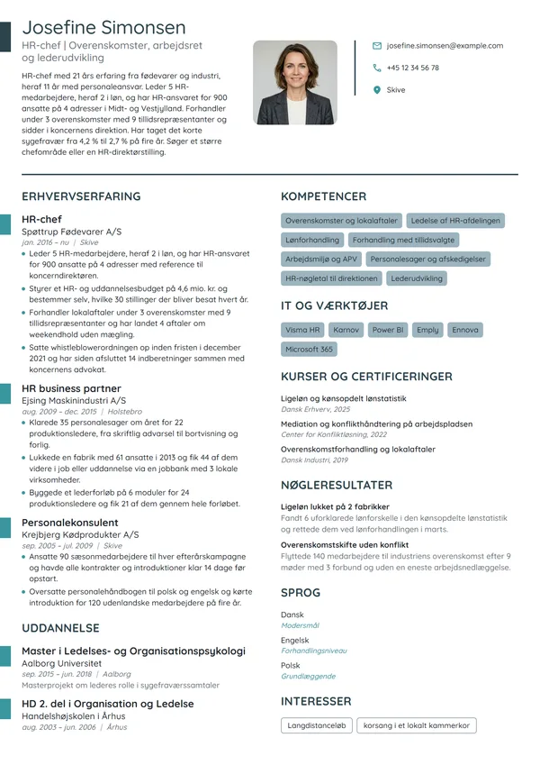 CV-eksempel til HR-chef for 900 ansatte i industri