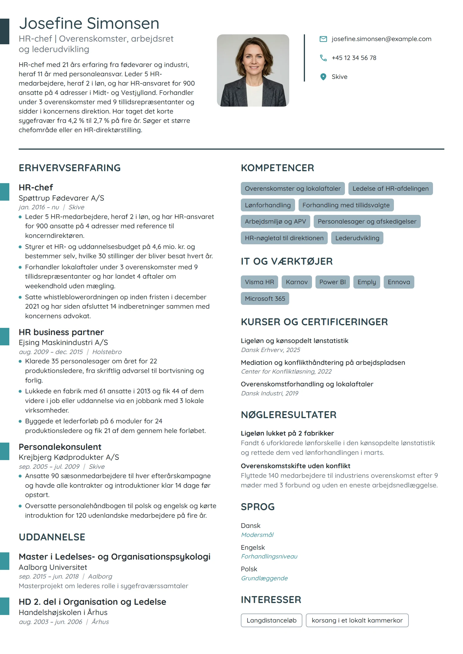 CV-eksempel til HR-chef for 900 ansatte i industri