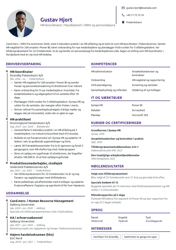 CV-eksempel til nyuddannet HR-koordinator i industri