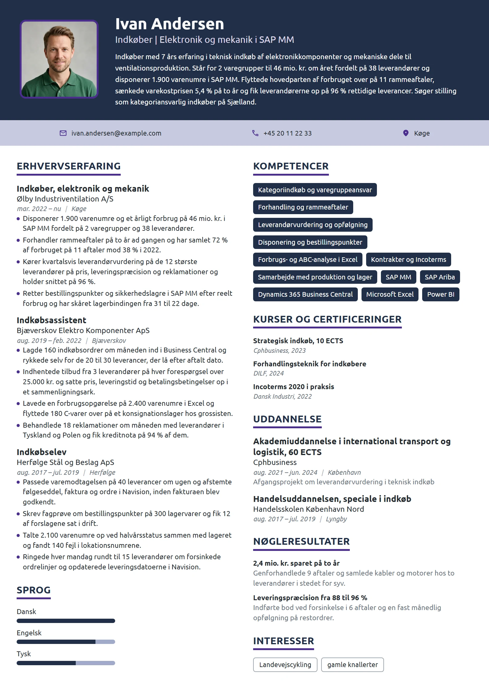CV-eksempel til erfaren indkøber af elektronikdele