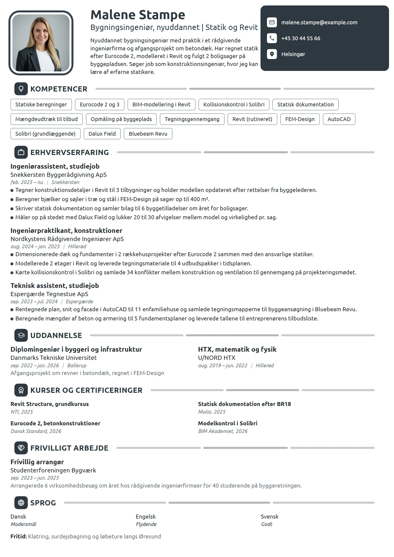 CV-eksempel til nyuddannet bygningsingeniør