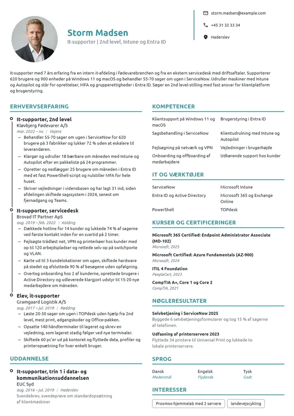 CV-eksempel til it-supporter, 2nd level og klientdrift