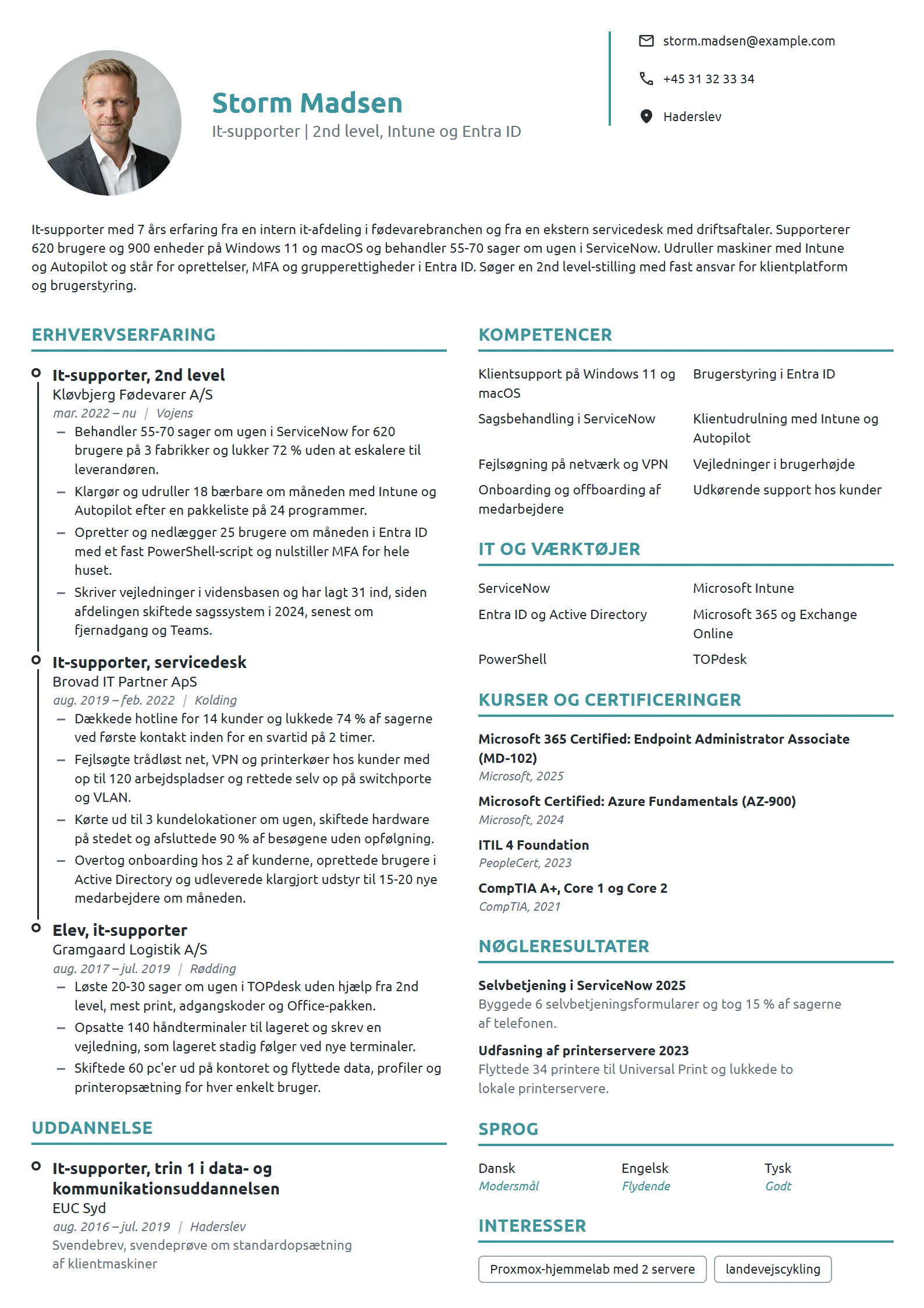 CV-eksempel til it-supporter, 2nd level og klientdrift