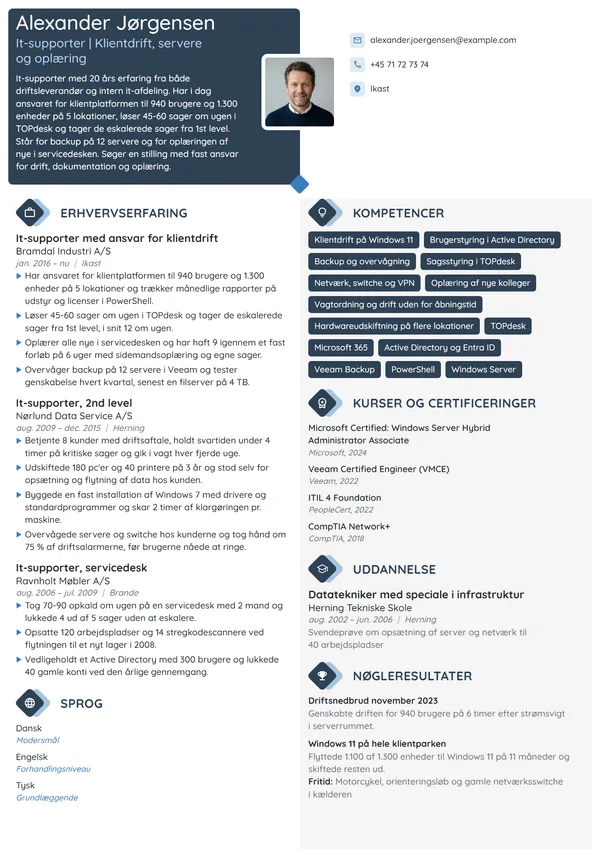 CV-eksempel til erfaren it-supporter med driftsansvar