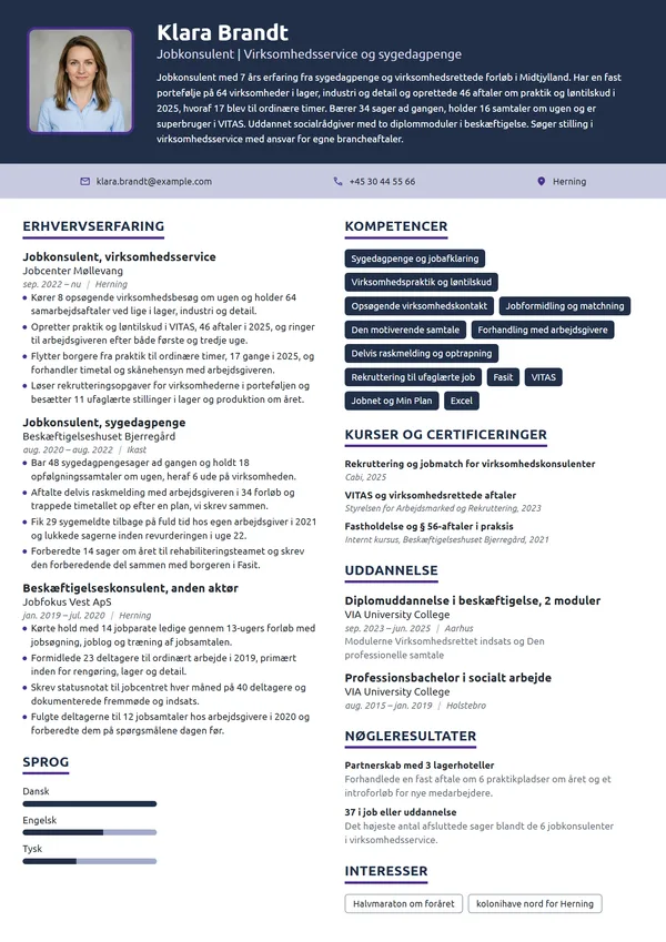 CV-eksempel til erfaren jobkonsulent, virksomhedsservice