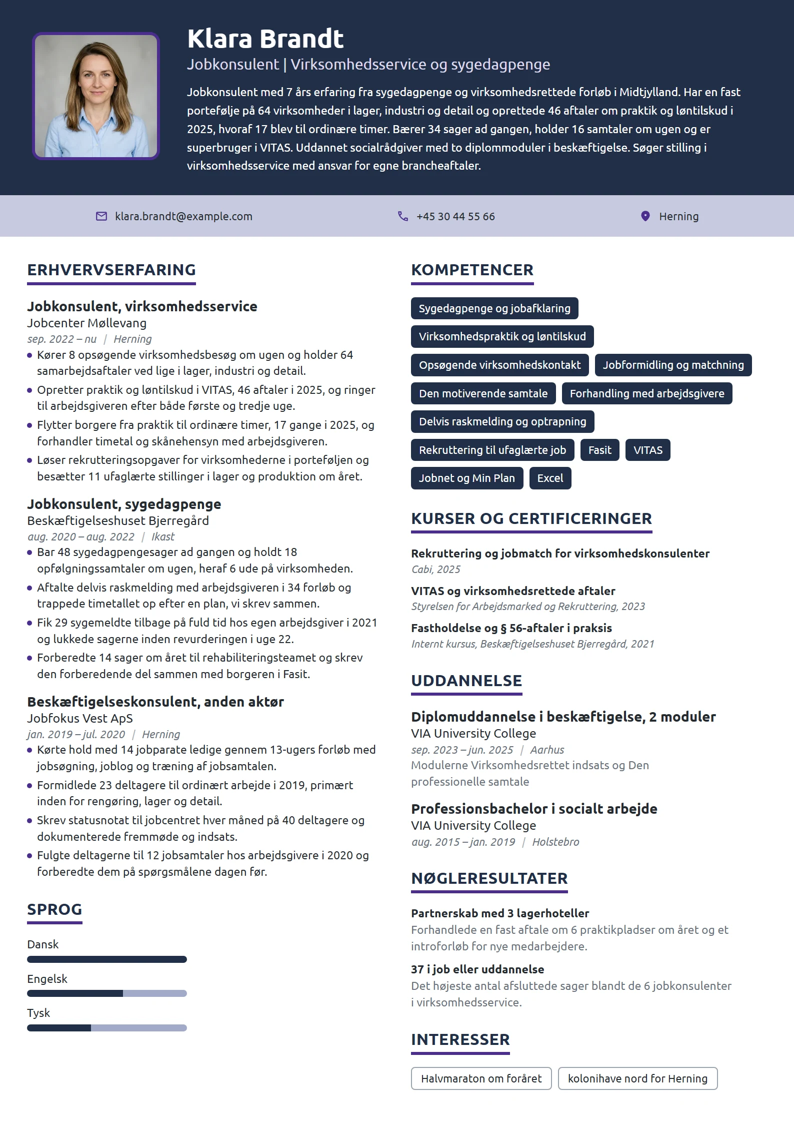 CV-eksempel til erfaren jobkonsulent, virksomhedsservice