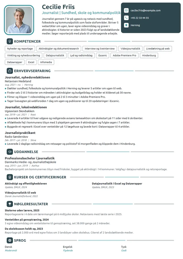 CV-eksempel til erfaren journalist på nyhedsredaktion