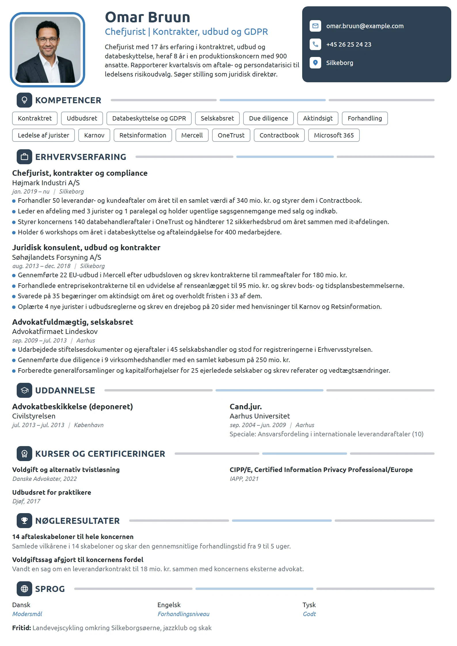 CV-eksempel til chefjurist med ansvar for kontrakter