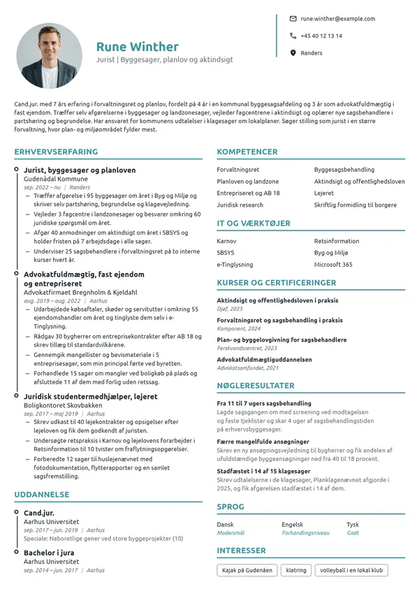 CV-eksempel til jurist i kommunen, byggesager