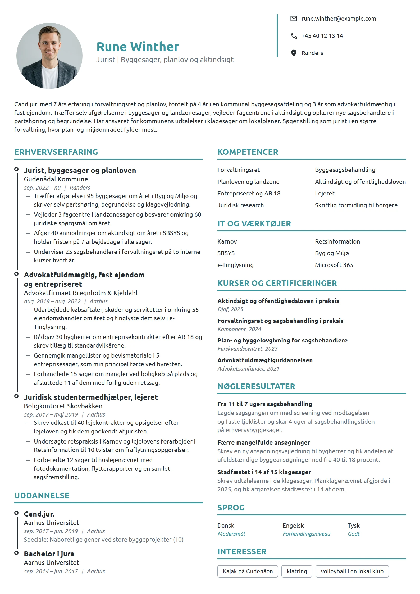CV-eksempel til jurist i kommunen, byggesager