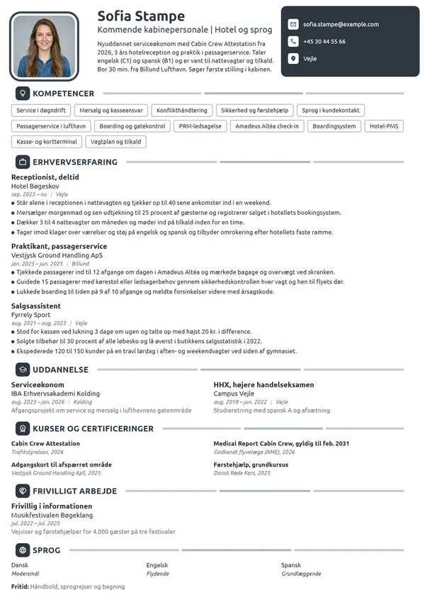 CV-eksempel til nyuddannet med servicebaggrund
