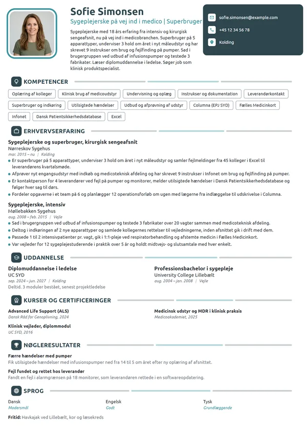 CV-eksempel til fra sygeplejerske til medico