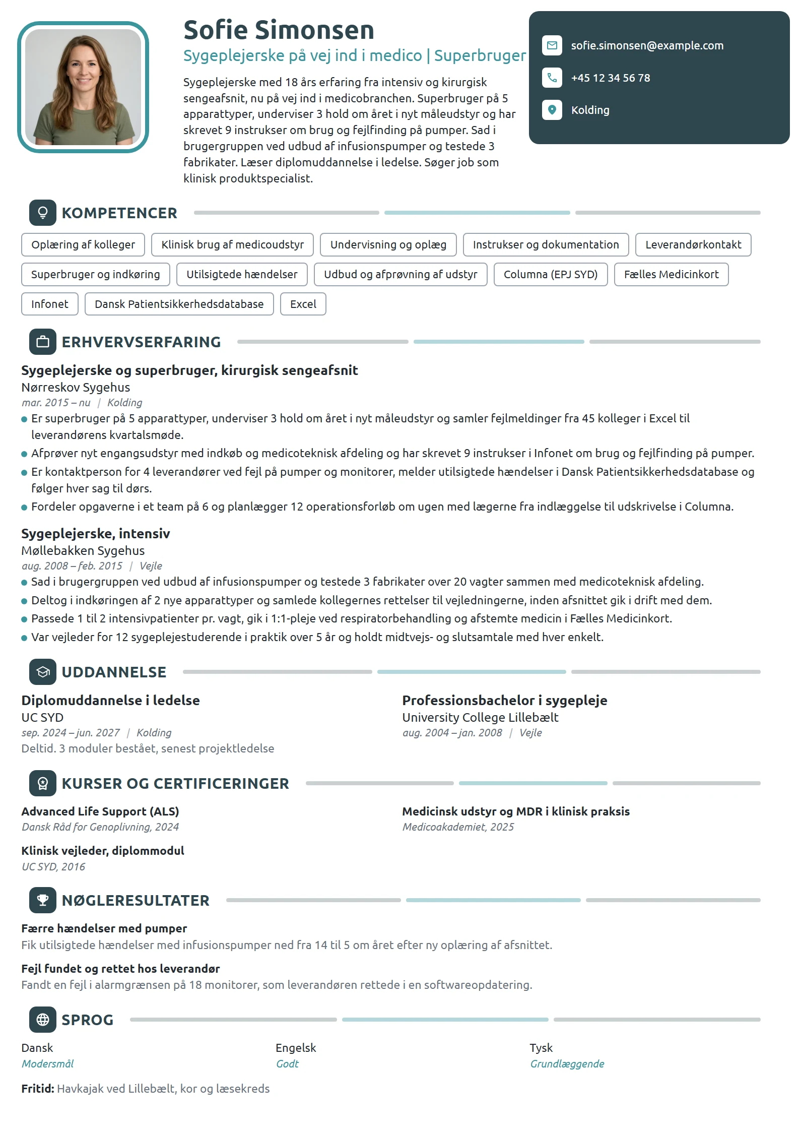 CV-eksempel til fra sygeplejerske til medico