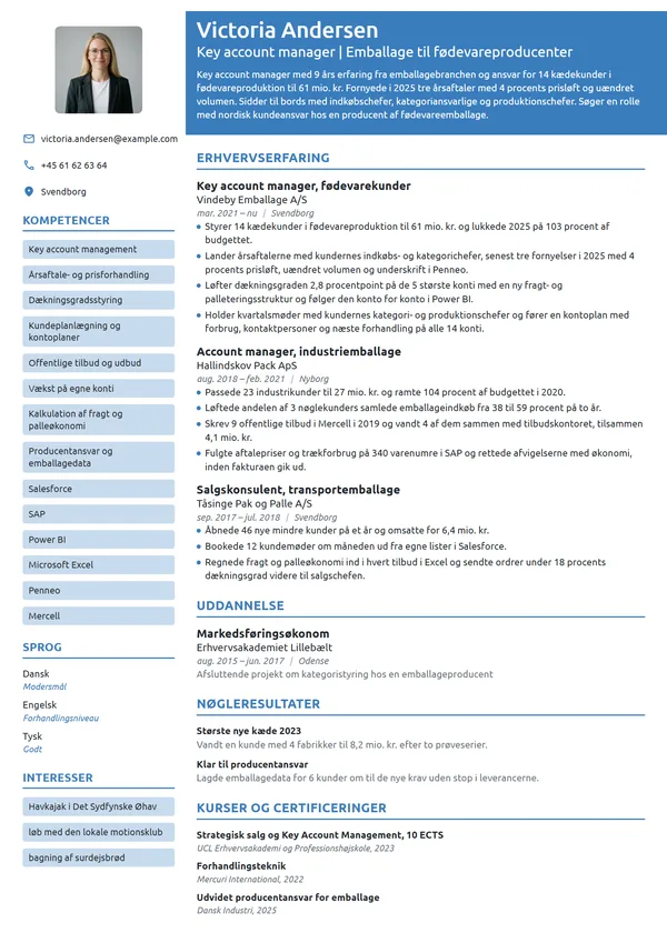 CV-eksempel til key account manager i emballage