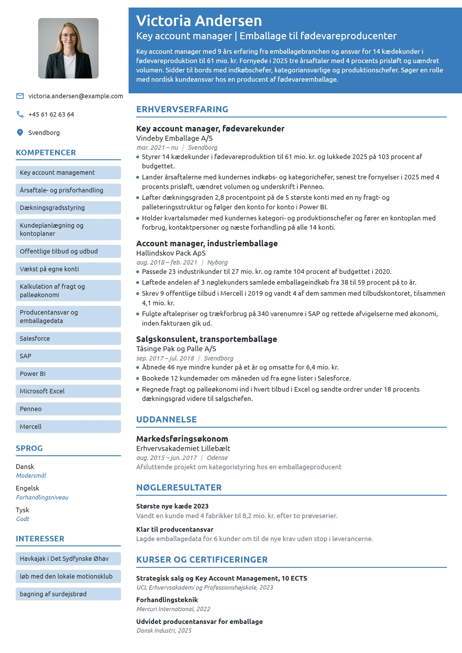 CV-eksempel til key account manager i emballage