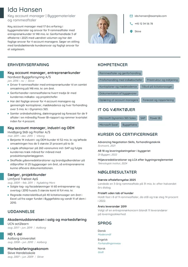 CV-eksempel til key account manager med teamansvar