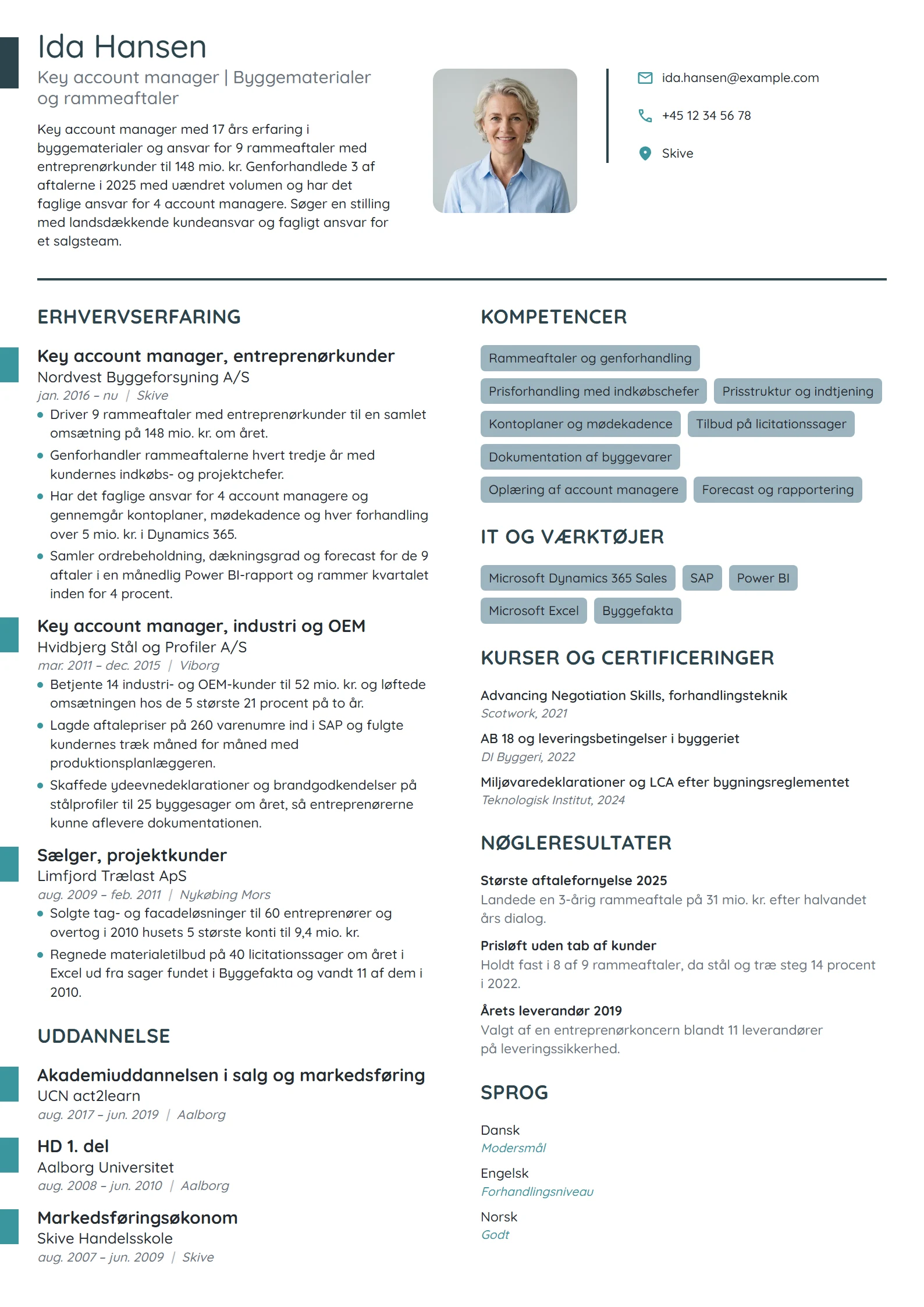 CV-eksempel til key account manager med teamansvar
