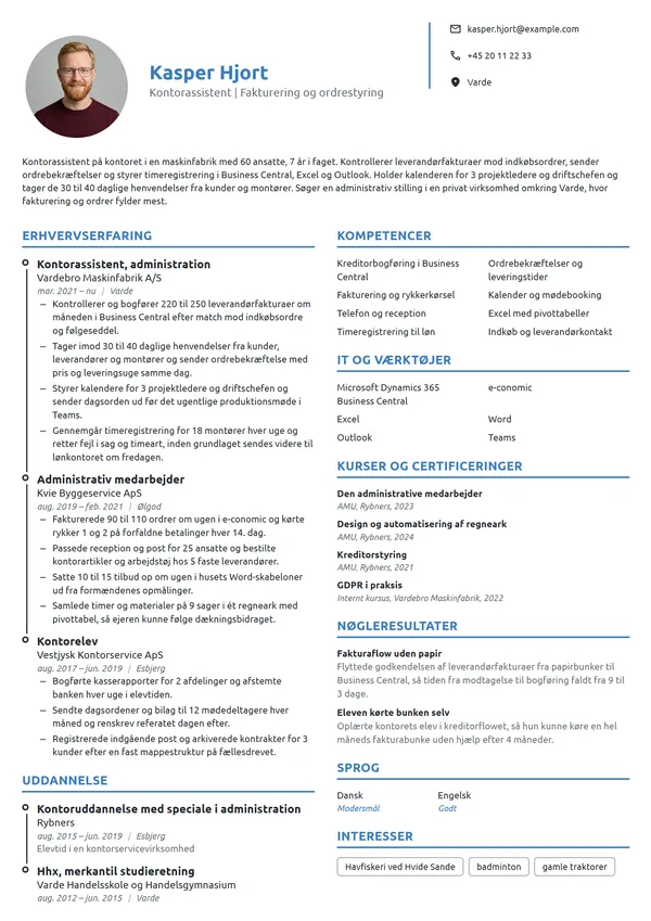 CV-eksempel til erfaren kontorassistent i produktion