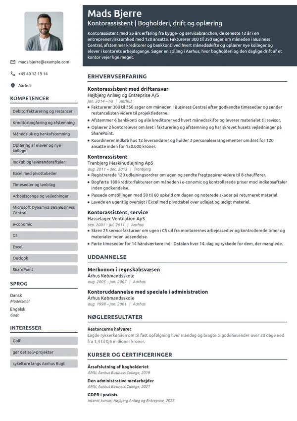 CV-eksempel til kontorassistent med ansvar for drift